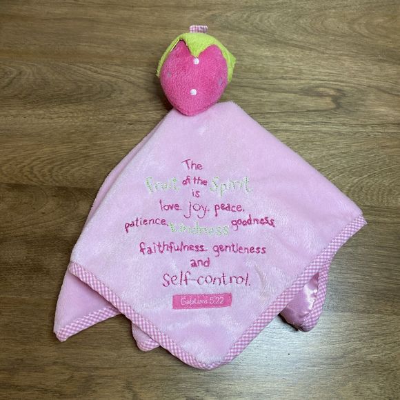 Religious Security Blanket Lovey Pink Strawberry Plush His Gem Galatians 5:22 - Picture 1 of 16